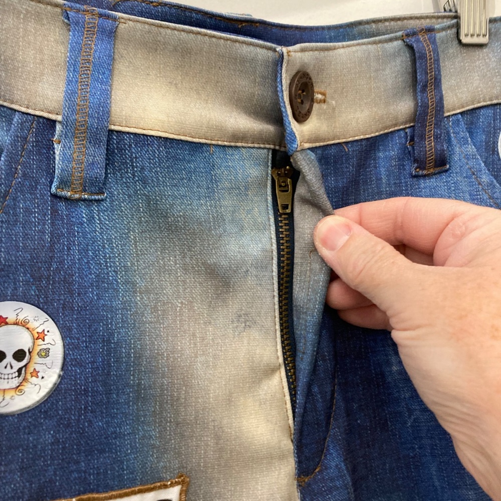 Petit Pois by Viviana G Stretch Denim Look Pant Size S,XL Patches Festival - Picture 7 of 15